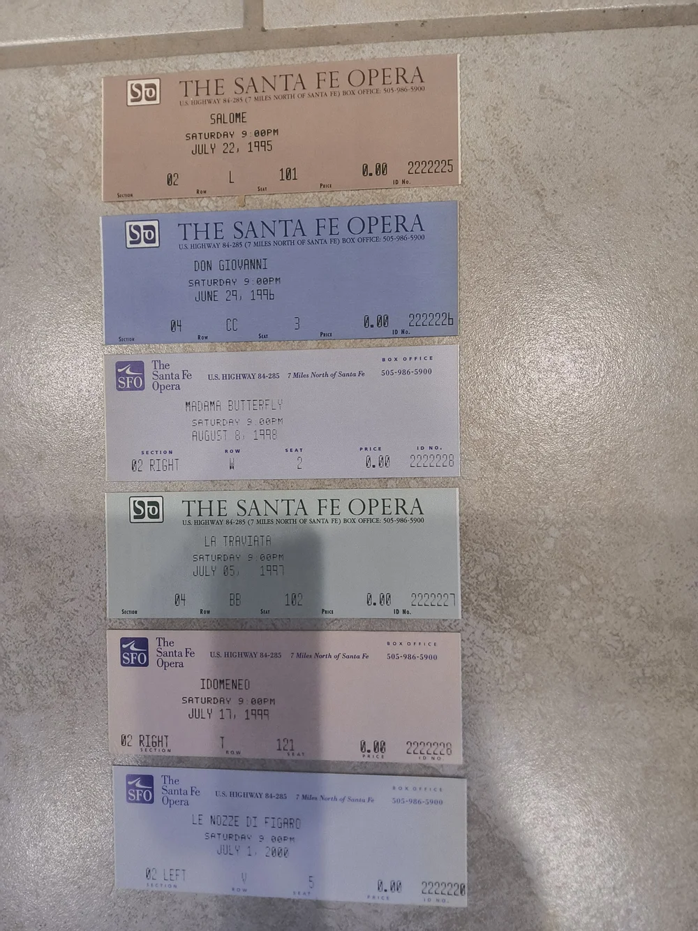 Collectable Santa Fe Opera Programs With Tickets 1995-2000